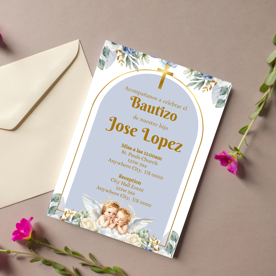 Blue Bautizo Cardstock Invites