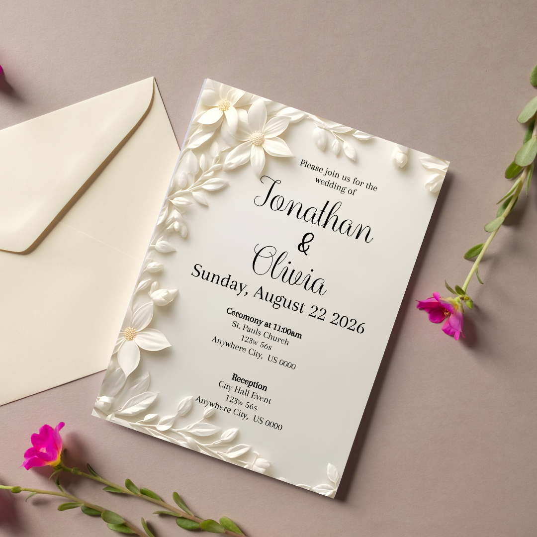 Editable Ivory Floral Wedding Invitation | Elegant Cream Wedding Invite