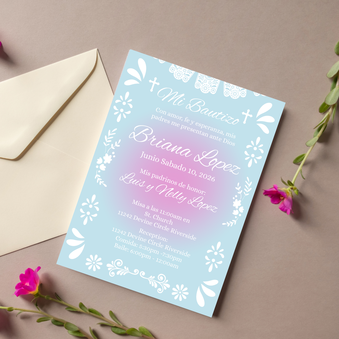Blue and Pink Cielito Lindo Digital Invite
