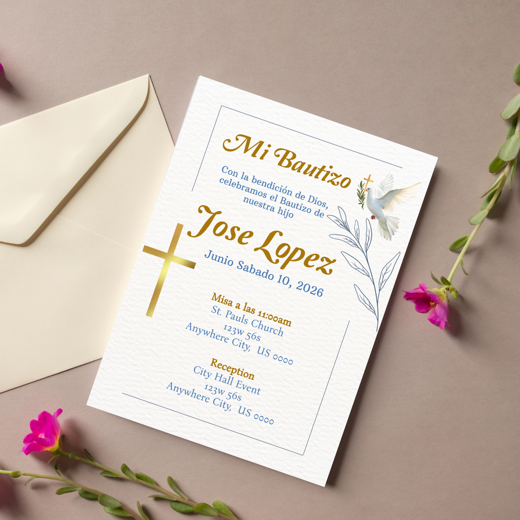Boy Bautizo Cardstock Invites