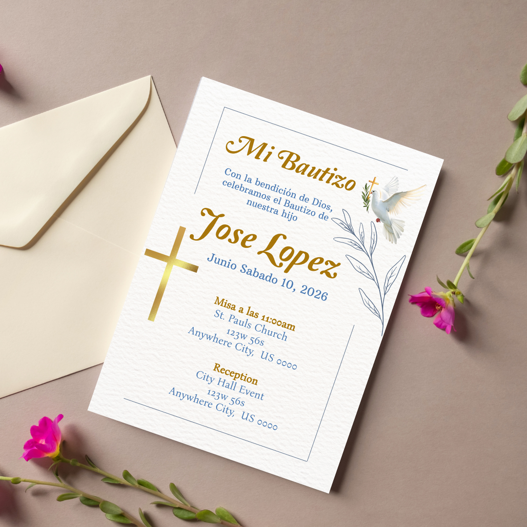 Boy Bautizo Cardstock Invites