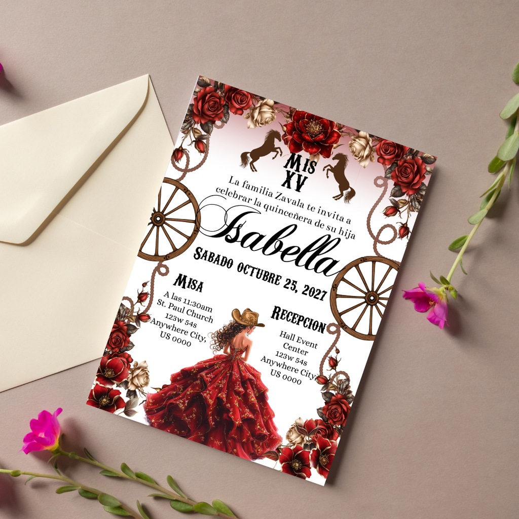 Red Western Quince Cardstock Invites