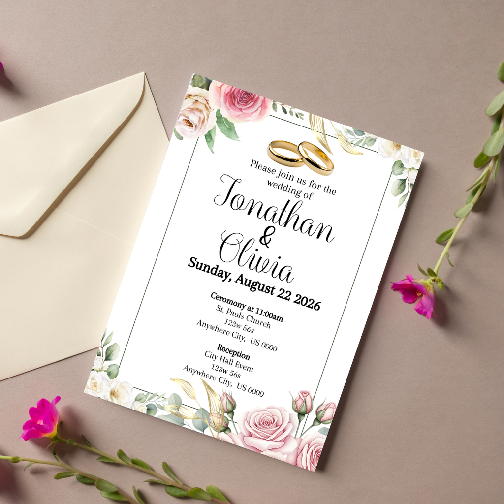 Floral Wedding Cardstock Invites