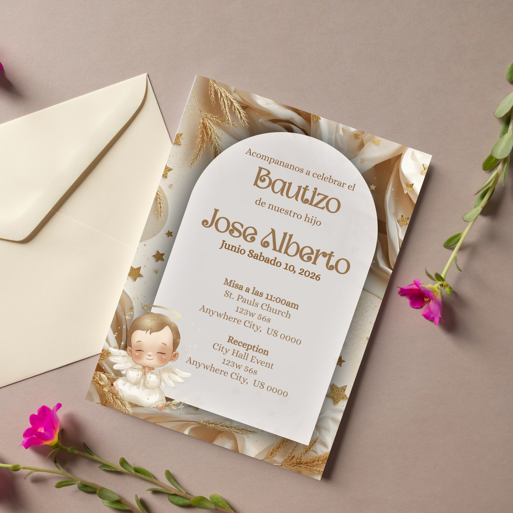 Boho Bautizo Cardstock Invites