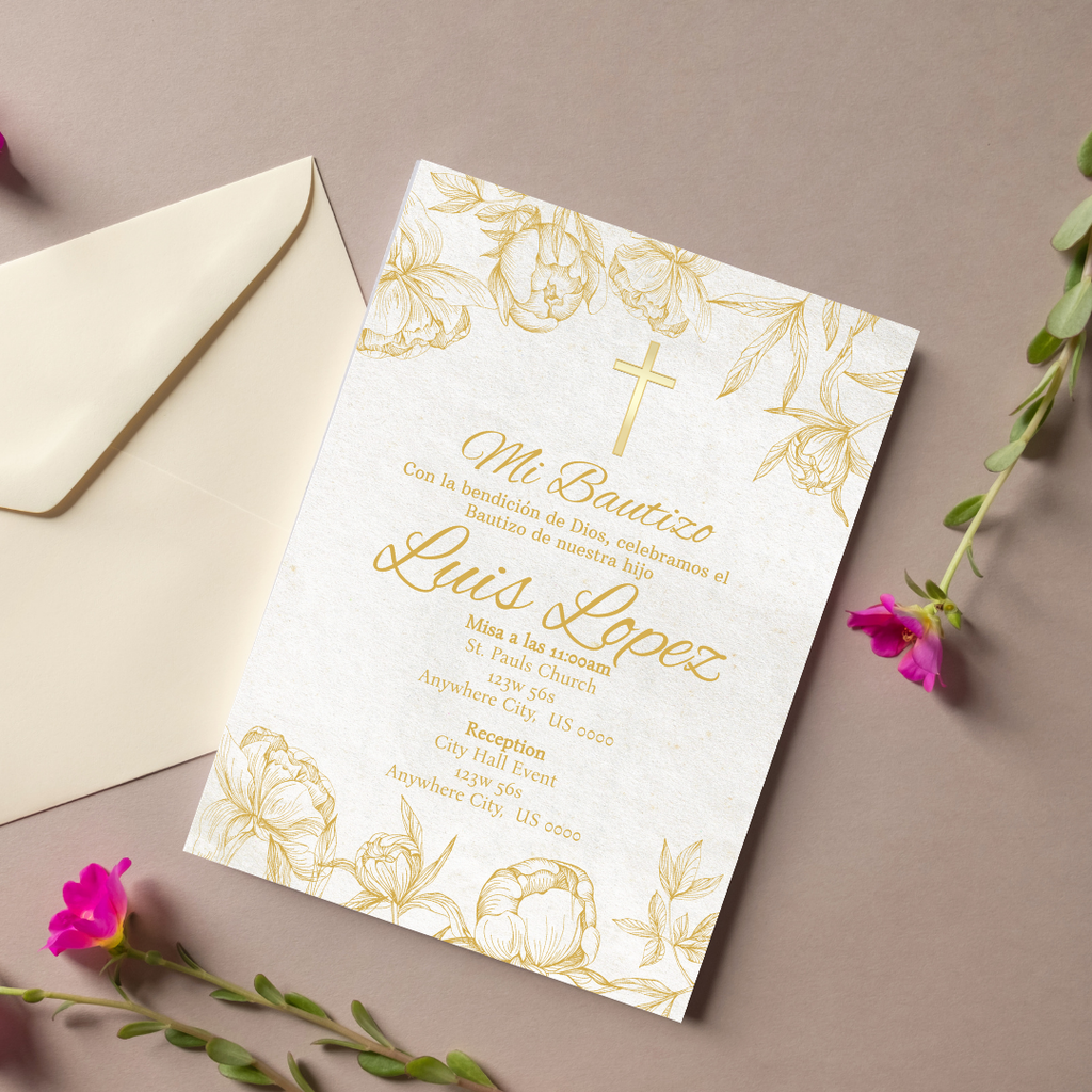 Gold Bautizo Cardstock Invite