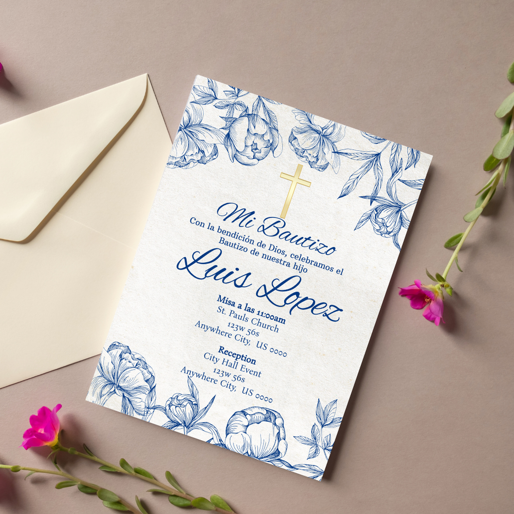 Blue Bautizo Cardstock Invites