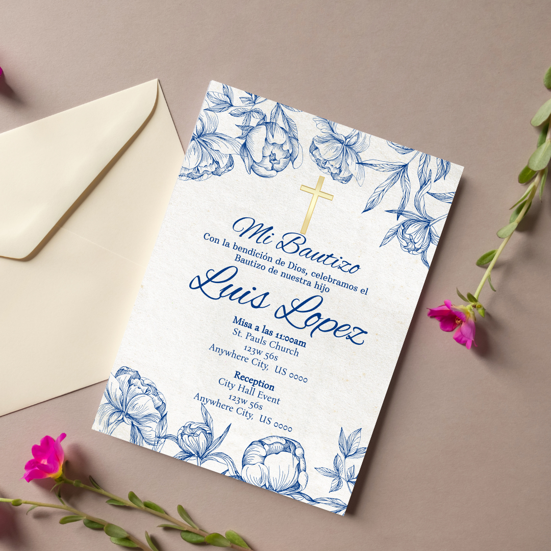 Blue Bautizo Cardstock Invites