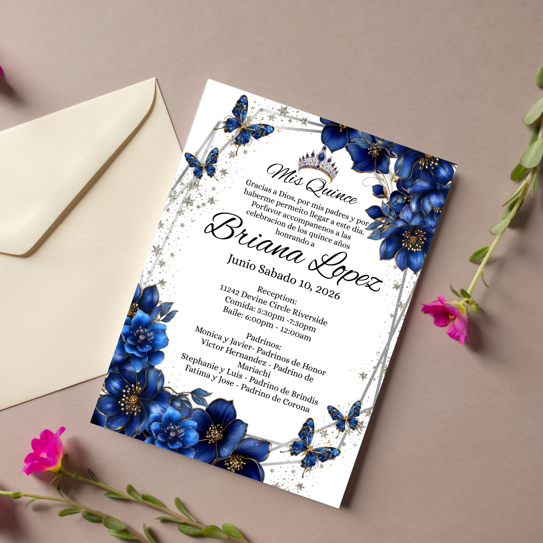 Navy Blue Quince Cardstock Invites