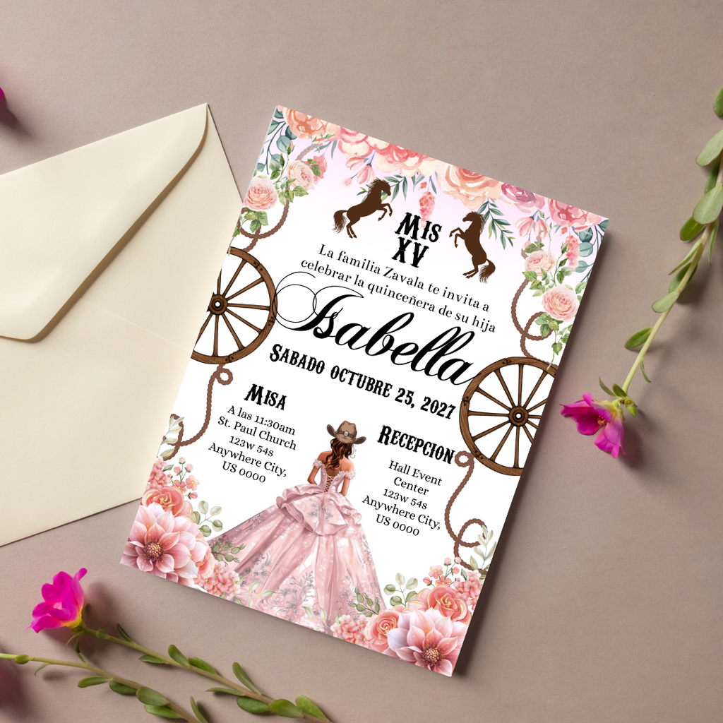 Western Pink Quince Cardstock Invites