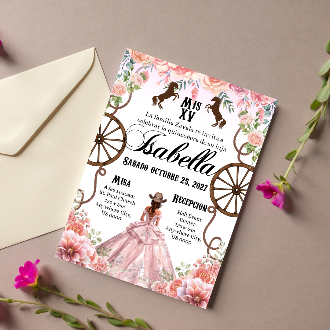 Western Pink Quince Cardstock Invites