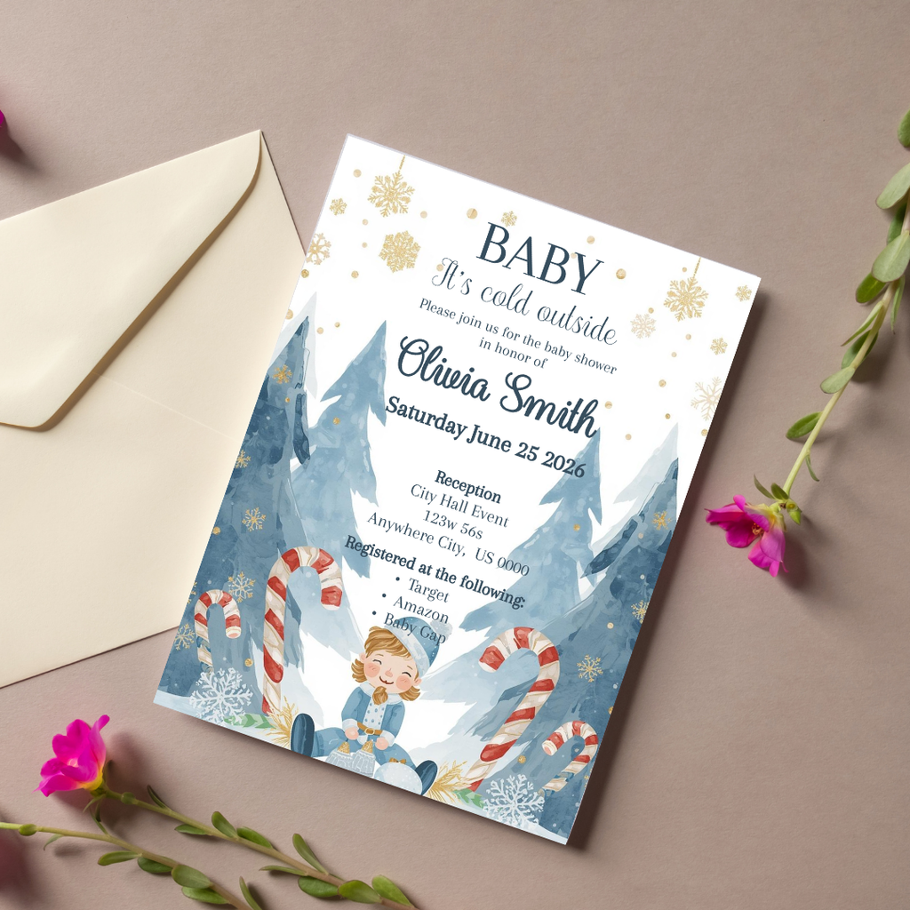 Baby It’s Cold Outside Baby Shower Invitation | Winter Wonderland Boy Invite