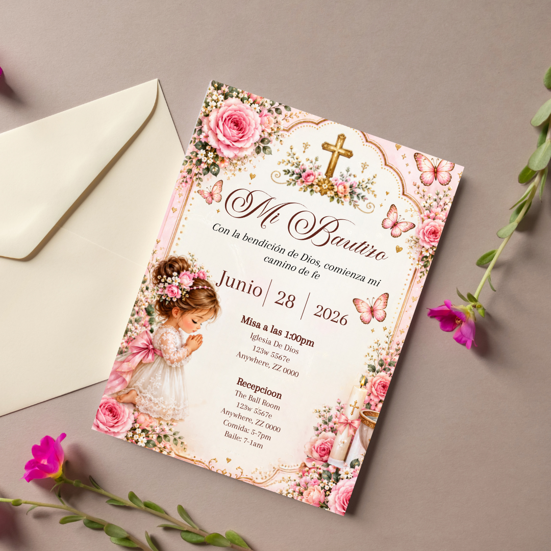 Pink Bautizo Invite