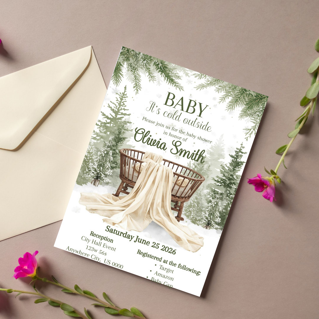 Baby ITS COLD OUTSIDE Cardstock Invite