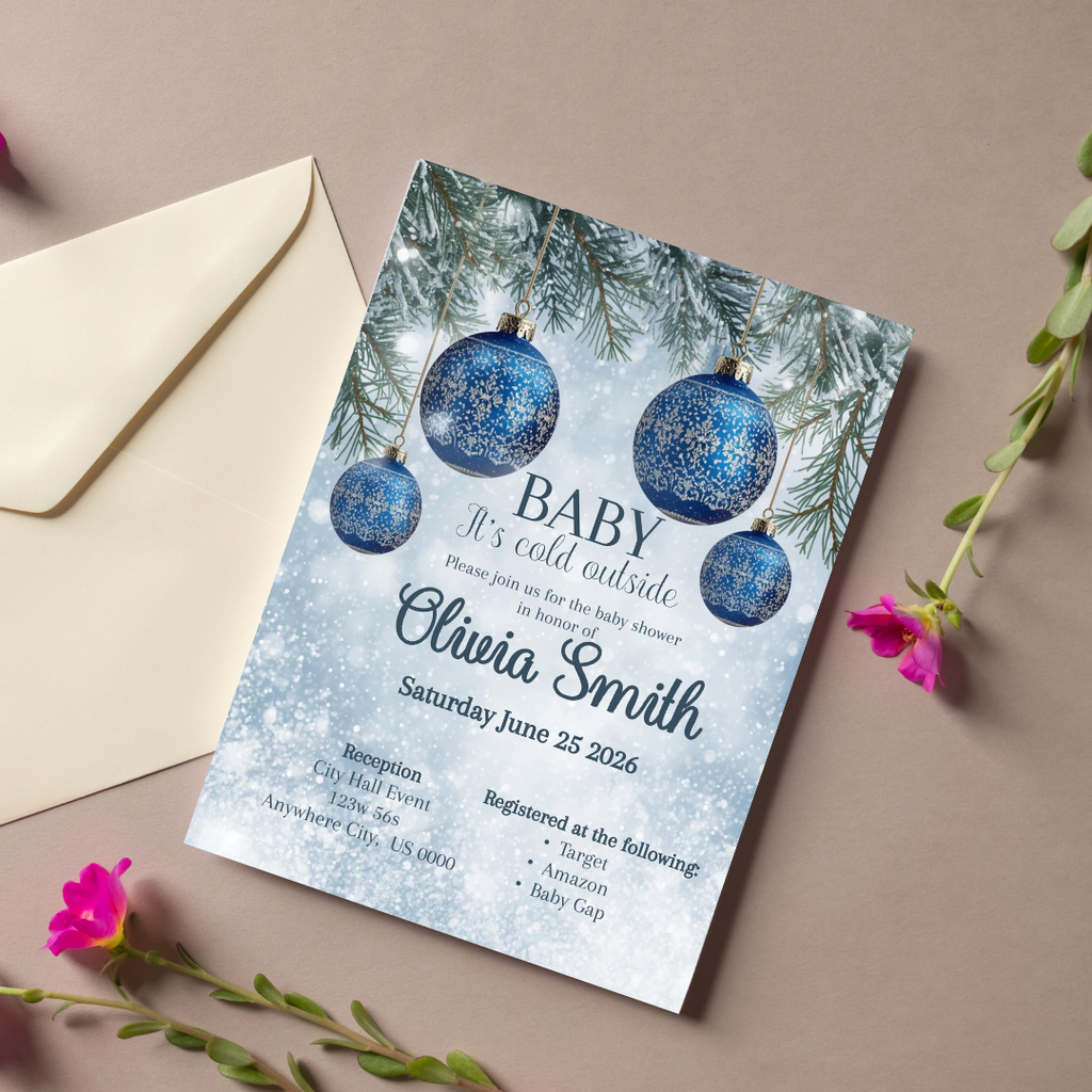Editable Winter Baby Shower Invitation | Baby It’s Cold Outside Blue Boy Invite