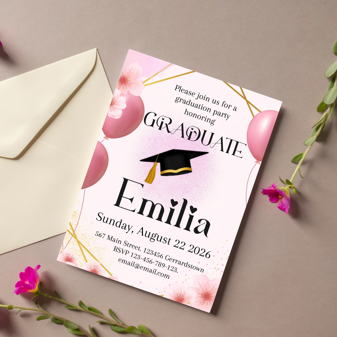 Pink Graduate Cardstock Invite